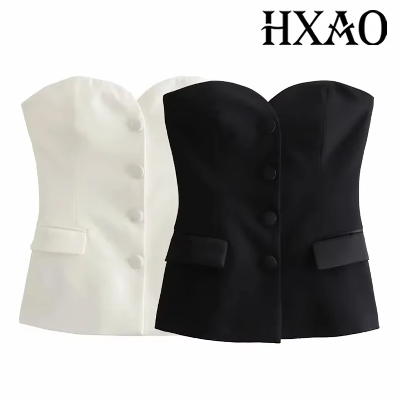 HXAO Top Women's 2024 Summer Tanks&Camis Elegant Tube Top Ladies Fashion Casual White Black Sleeveless Backless Corset Tops