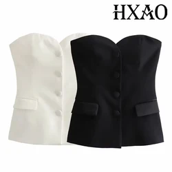 HXAO Top Women's 2024 Summer Tanks&Camis Elegant Tube Top Ladies Fashion Casual White Black Sleeveless Backless Corset Tops