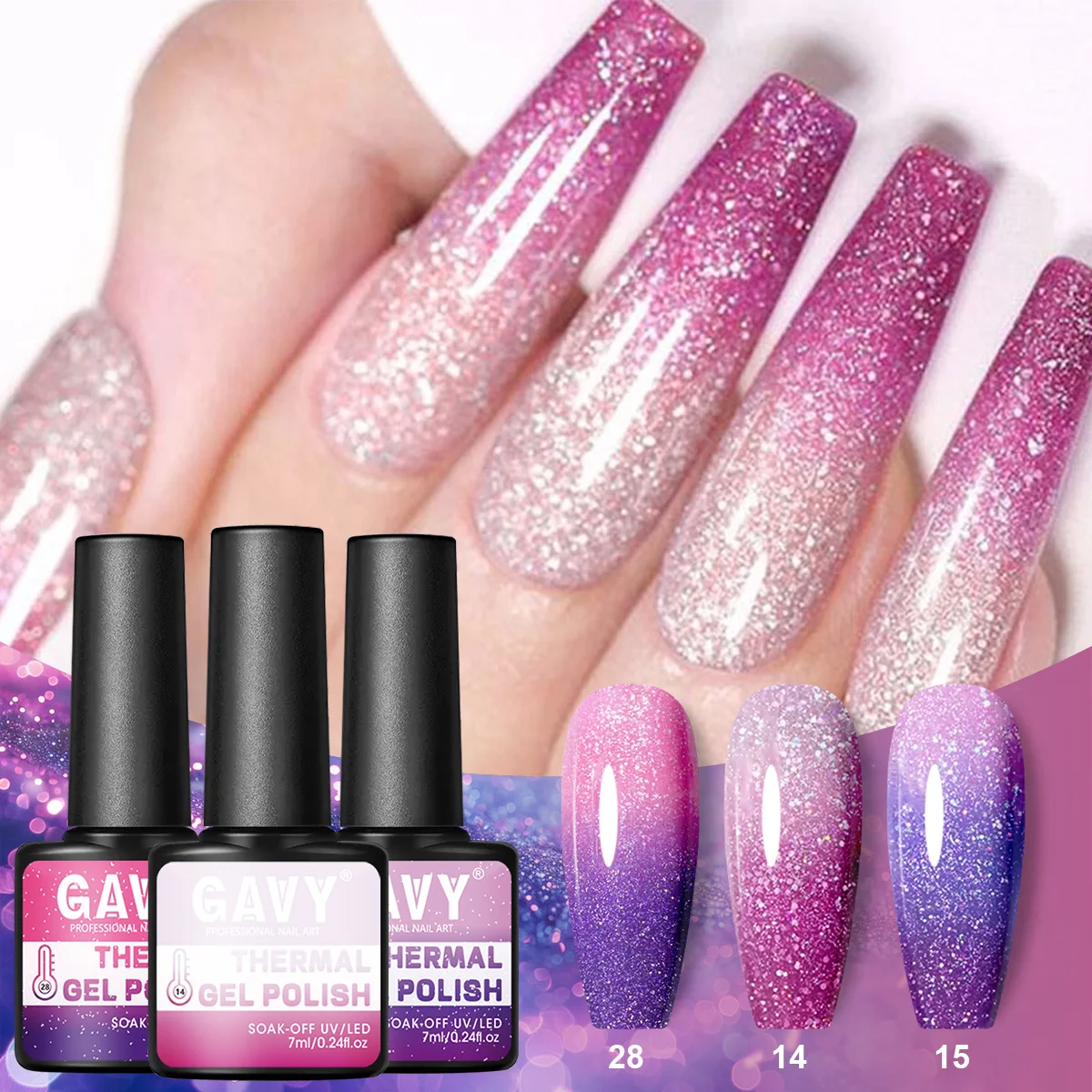 3Pcs Thermal Color Changing Gel Nail Polish Set Mood Temperature Activated Soak Off UV LED Manicure Kit