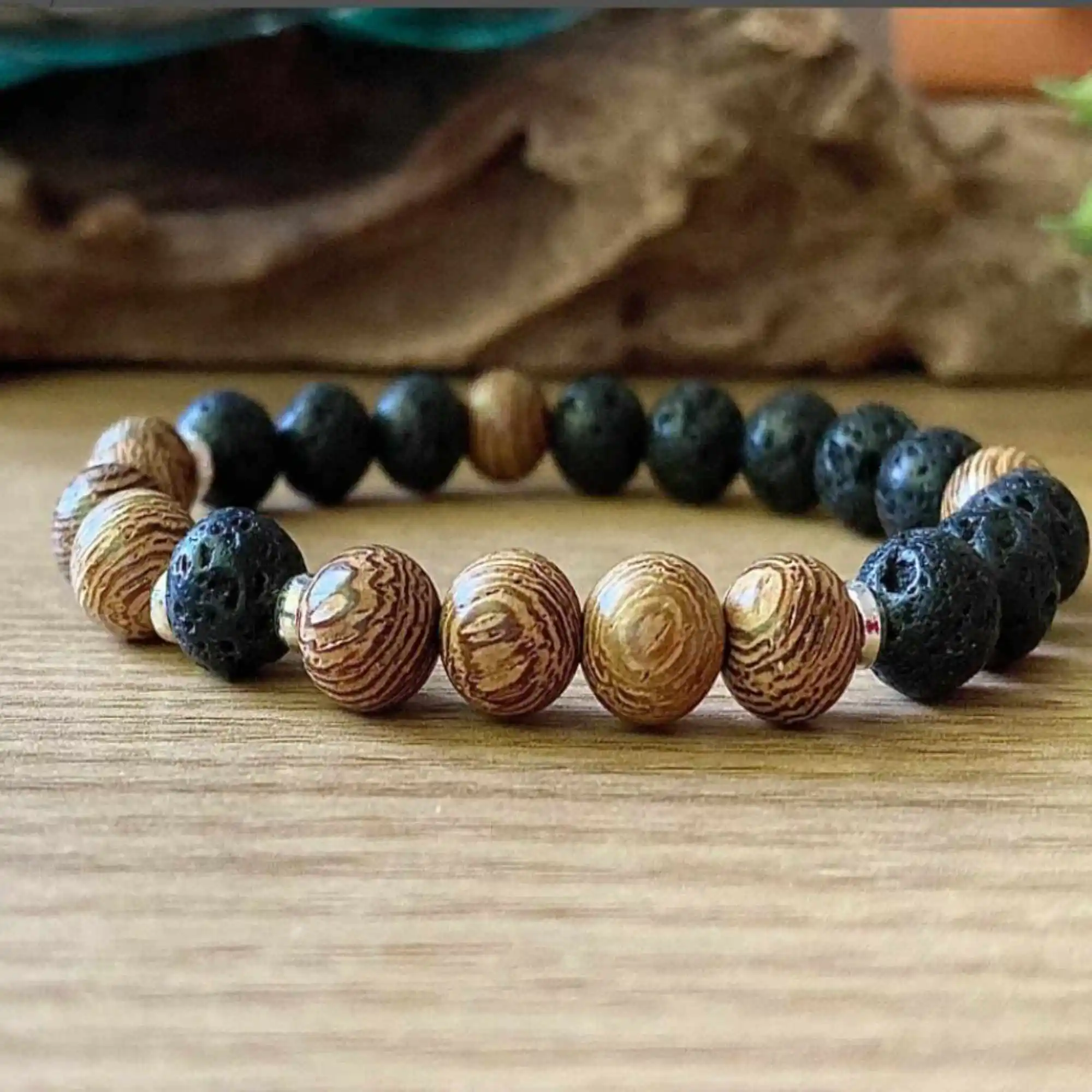 8mm Natural knot black Lava stone wood Beads Bracelet Healing Inspiration Classic Energy Lucky Wrist Diy Spirituality Christmas