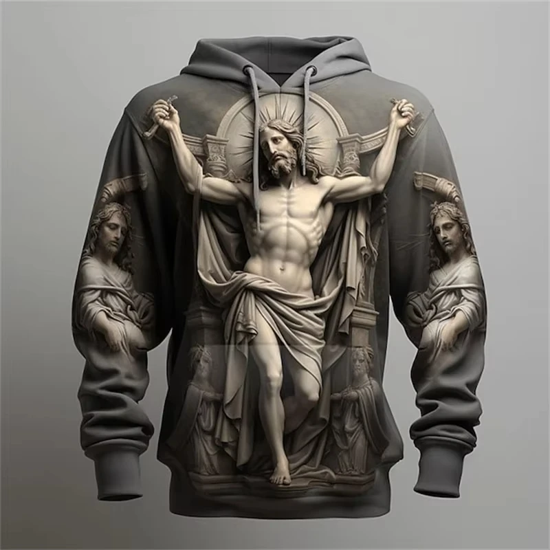 3d Print Jesus Cross Hooded Sweatshirt New In Casual Long Sleeve Oversized Mens Hoodie Sportwear Clothes Plus Size Hoody For Men