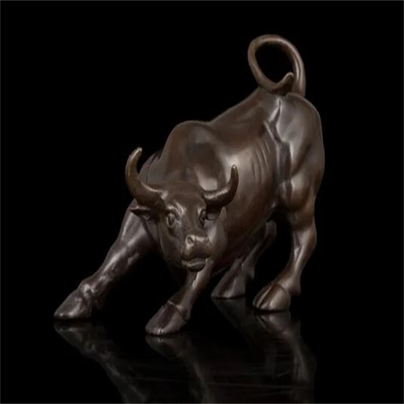 Art Craft Copper Chinese Bronze Sculpture High Quality Small Wall Street Bronze Fierce Bull OX Statue Figures Office Dec