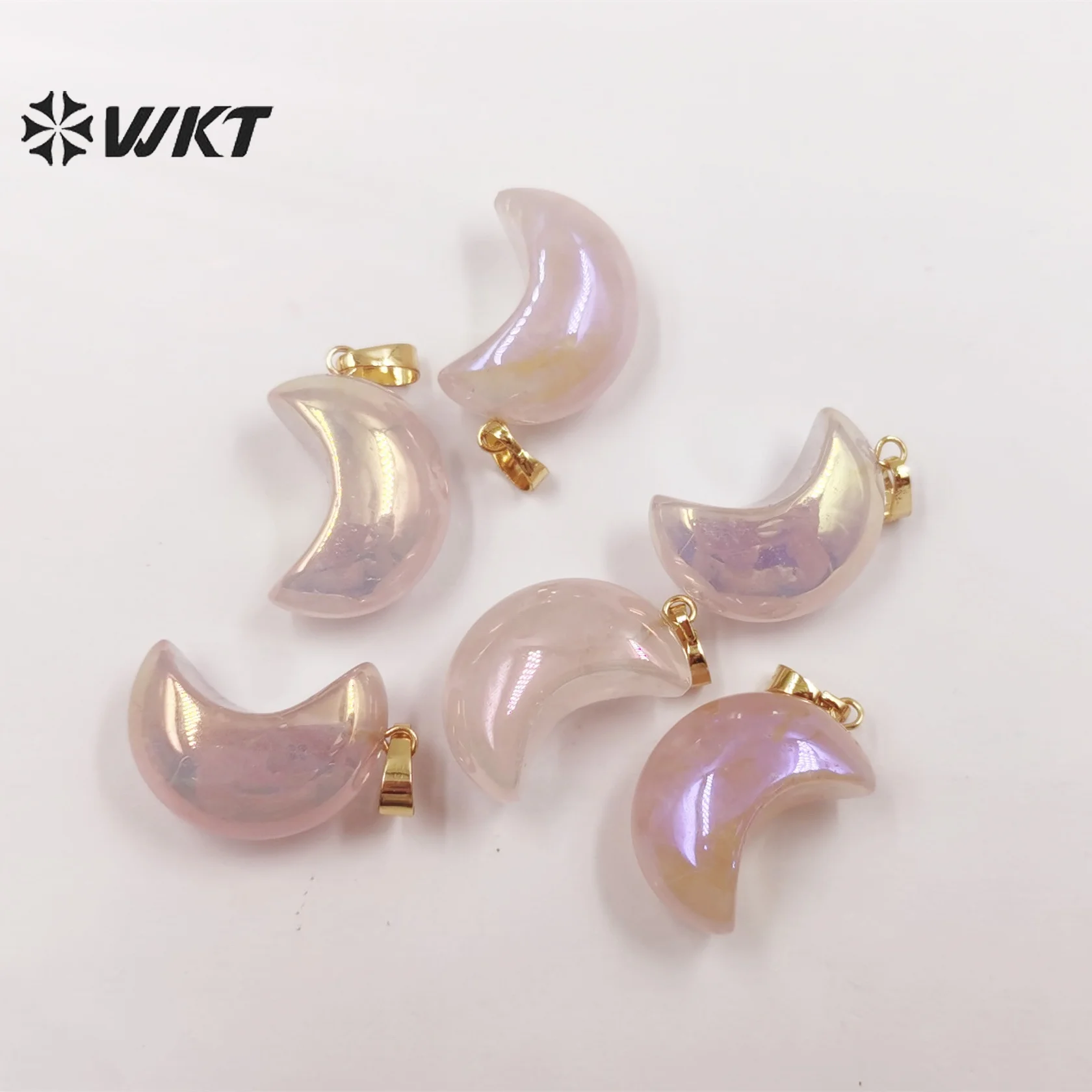 WT-P1826 WKT 2025 Роскошный кулон с луной, натуральный розовый кварц с подвеской ауры для свадебного кулона, позолоченный кулон