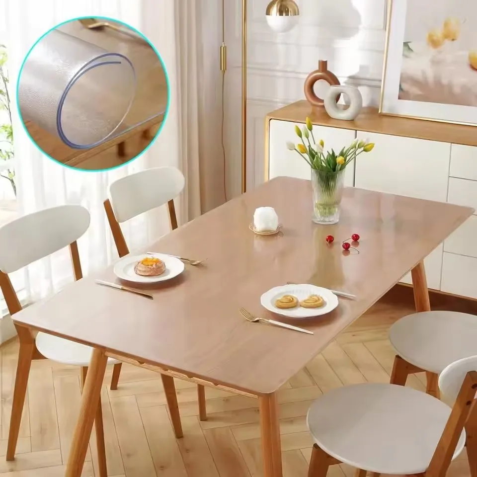 Weiche Glastischdecke, transparente PVC-Tischdecke, wasserdicht, ölbeständig, für Küche und Esszimmer, rechteckige Tischdecke, matt, klar – Detail 12