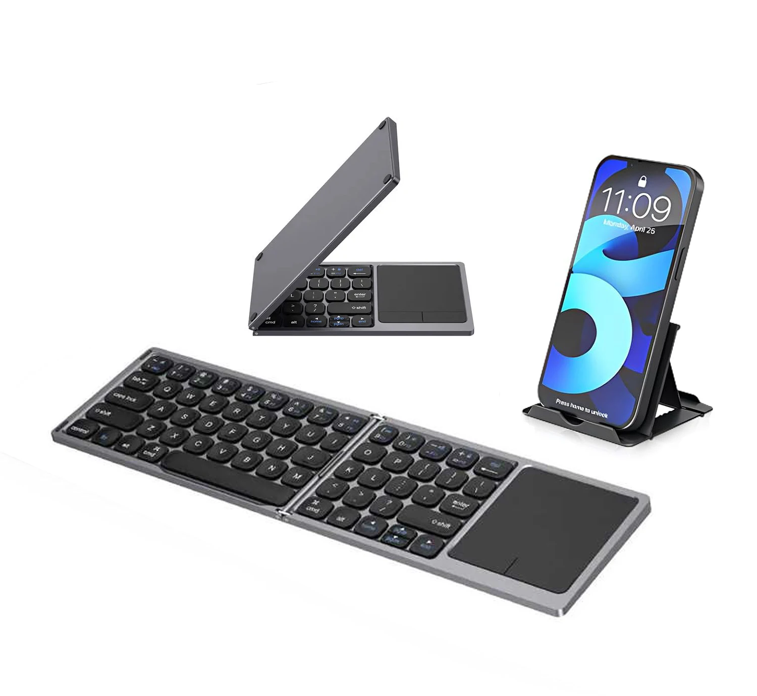 

Grey Color Rechargeable ABS Portable Pocket Foldable Wireless Bluetooth Keyboard with Touchpad for Tablets