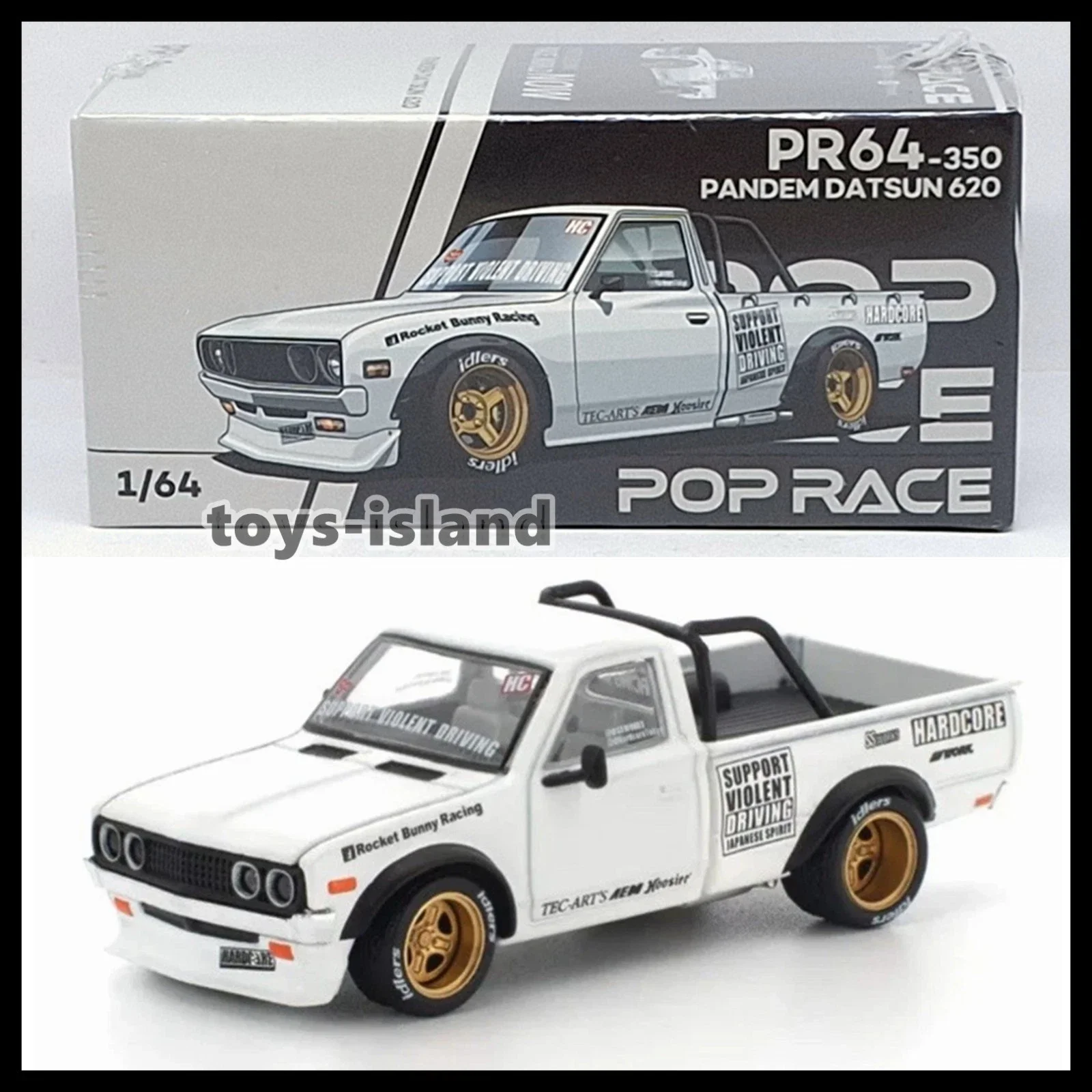 POPRACE PR64-350 1/64 PANDEM DATSUN 620 WHITE POP RACE NEW PR640350 JDM Diecast Model Truck Alloy