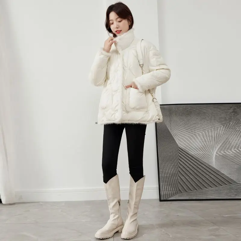 2025 Winter Nieuwe Dames Korte Donsjack 90 Witte Eendendons Loose Fit Koreaanse Stijl Nertsen Bontkraag Jas