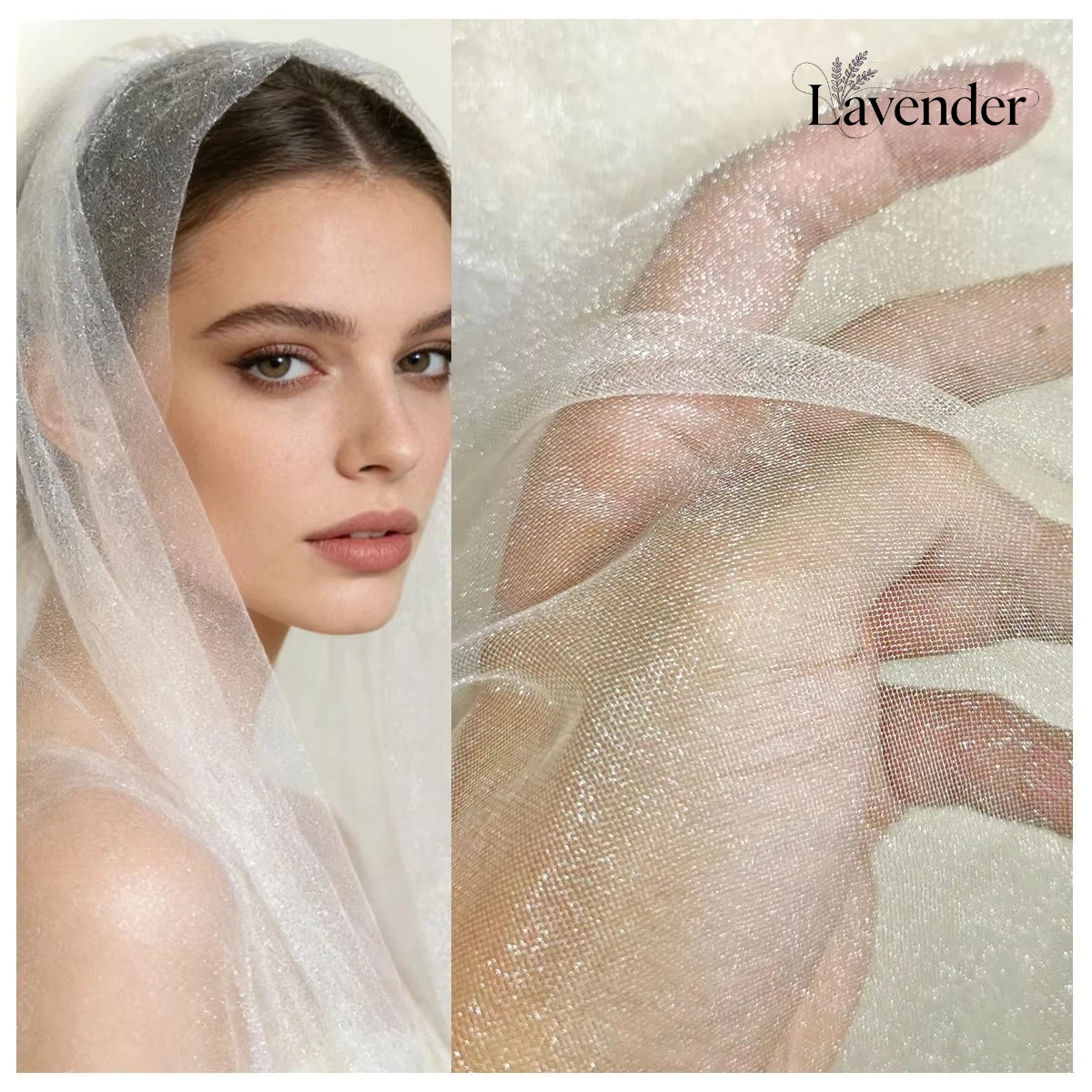 

Shimmer Mesh Illusion Nylon Tulle Fabric for Wedding Veil Soft Stretch Tulle Fabric Knitted Ivory Custom Lightweight
