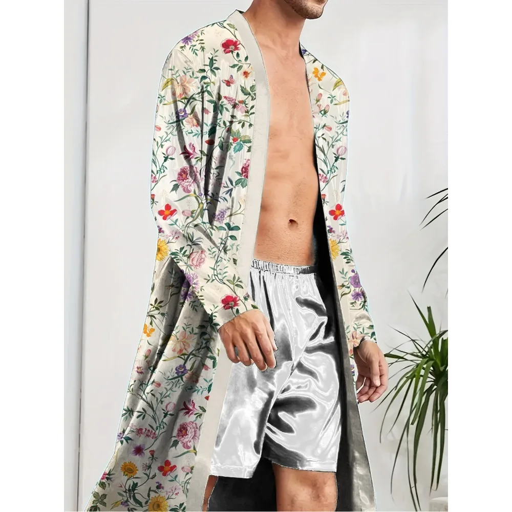 Spring and Autumn Trendy Men's Robe Digital Printing, Home Fun Sleeping Robe for Leisure and Entertainment.