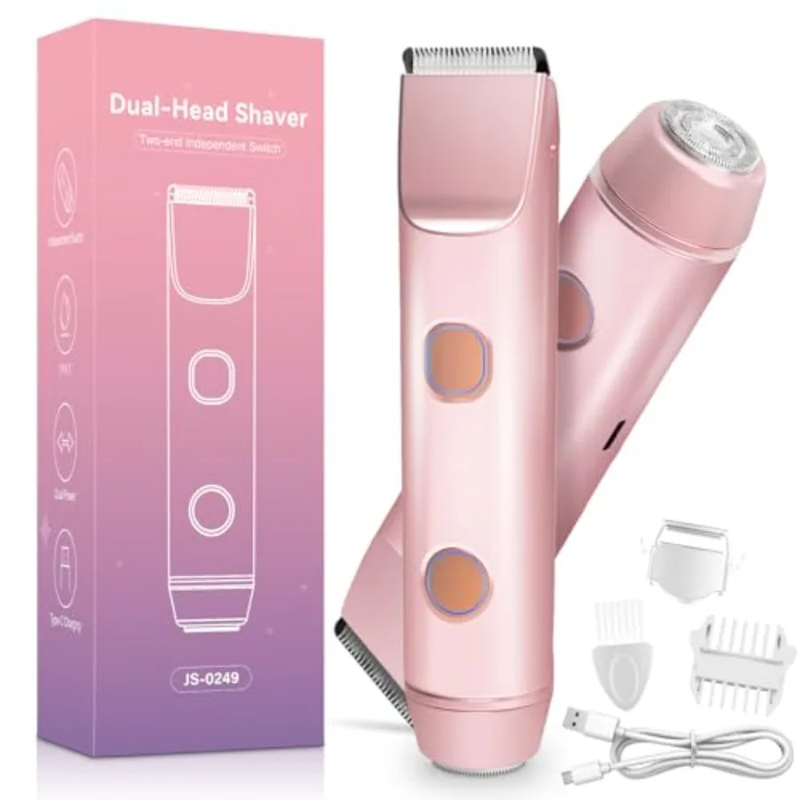 

2 in 1 Bikini Trimmer for Women Dual Head Electric Shaver IPX7 Waterproof Electric Razor for Body Pubic Hair Rechargeable Body