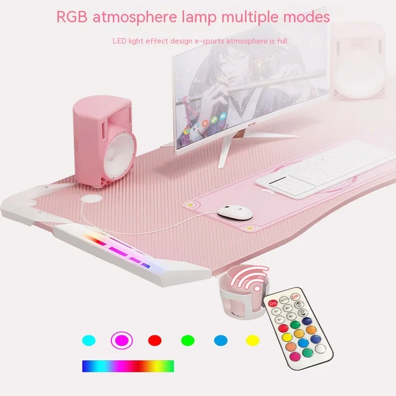 Nuevo Mesa de juegos rosa con luz RGB, escritorio de ordenador con ancla femenina