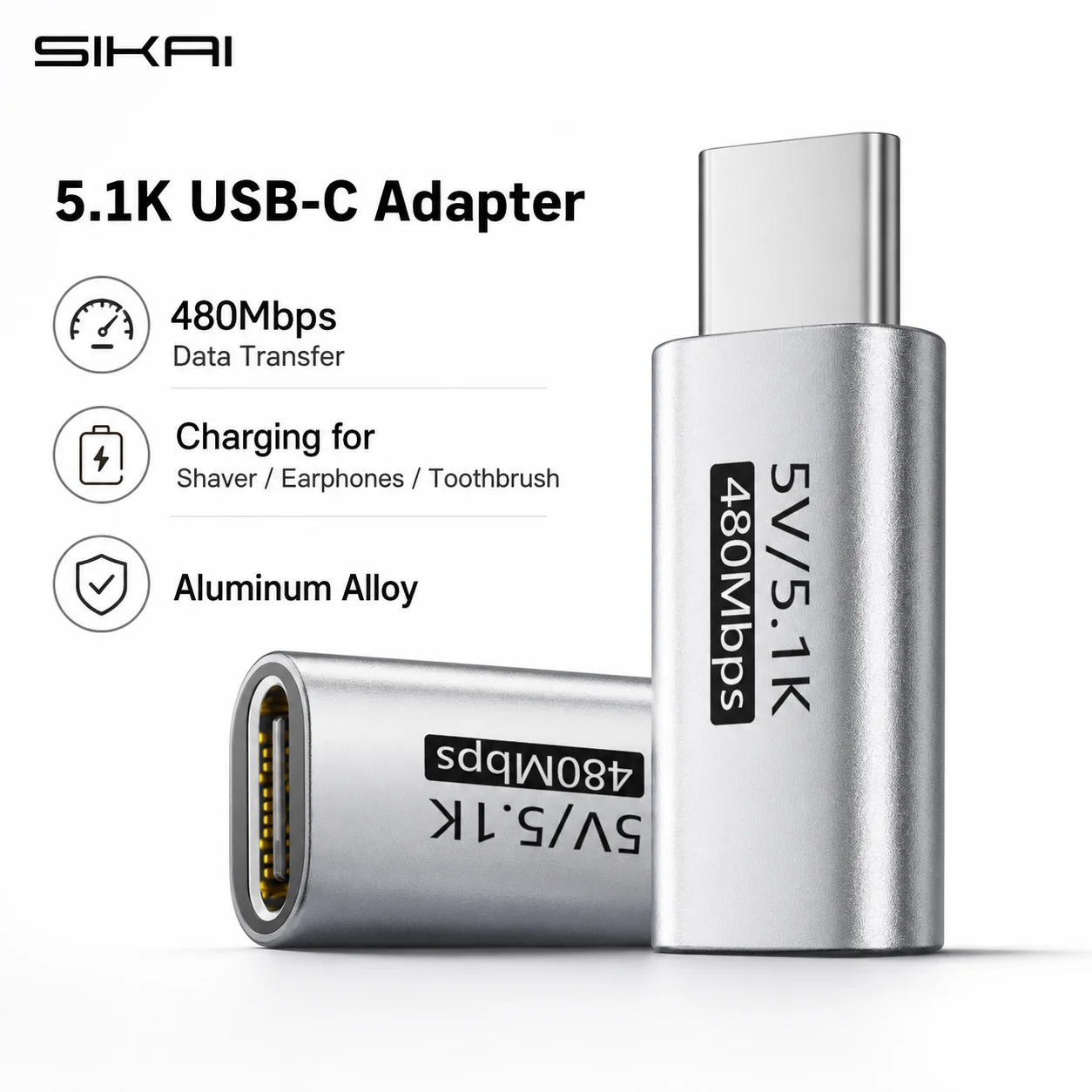 

5.1K Resistor USB C Male to Female Adapter 5V Type C Charging Converter for Shaver Trimmer Headphone Fan Electric Screwdriver