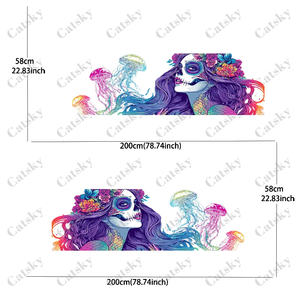 CATSKY.2pcs.Cool Grim Gothic Skeleton & Iridescent Mermaid Car Wrap Sticker (Decorative & Scratch-Resistant, Fade-Proof, High-Qu