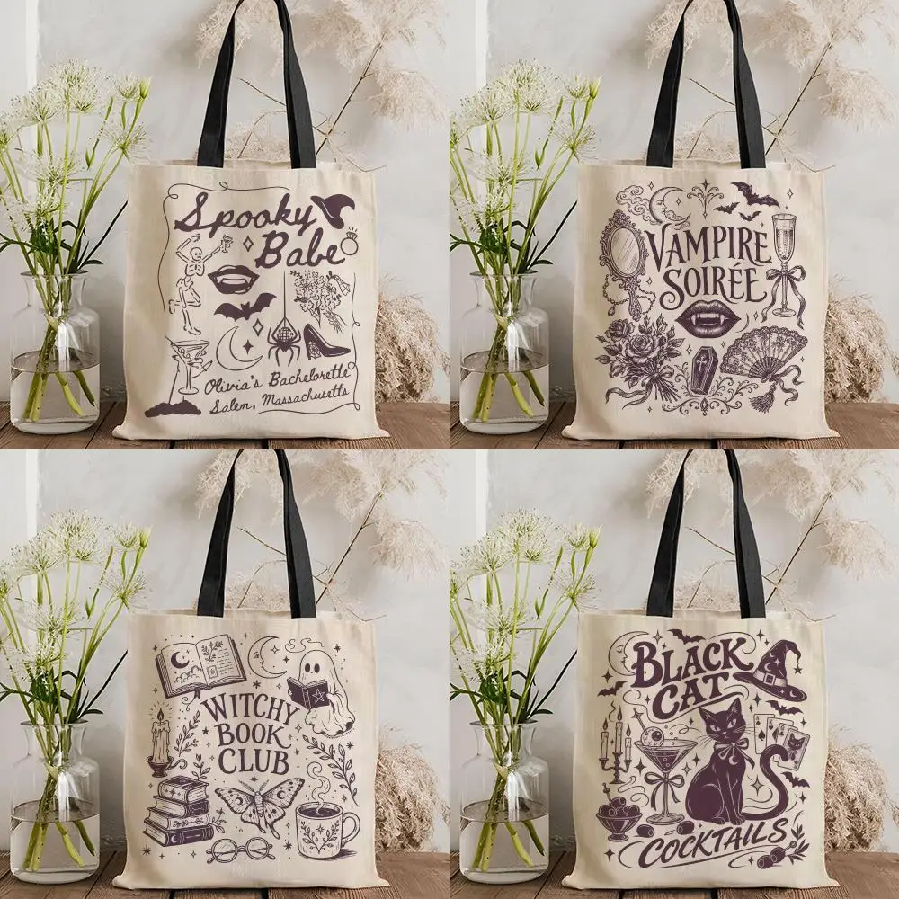 Retro Spooky Babe Collage Storage Bags Double-Sided Printed Canvas Tote Bag Eco-Friendly Reusable Large Capacity Handbag