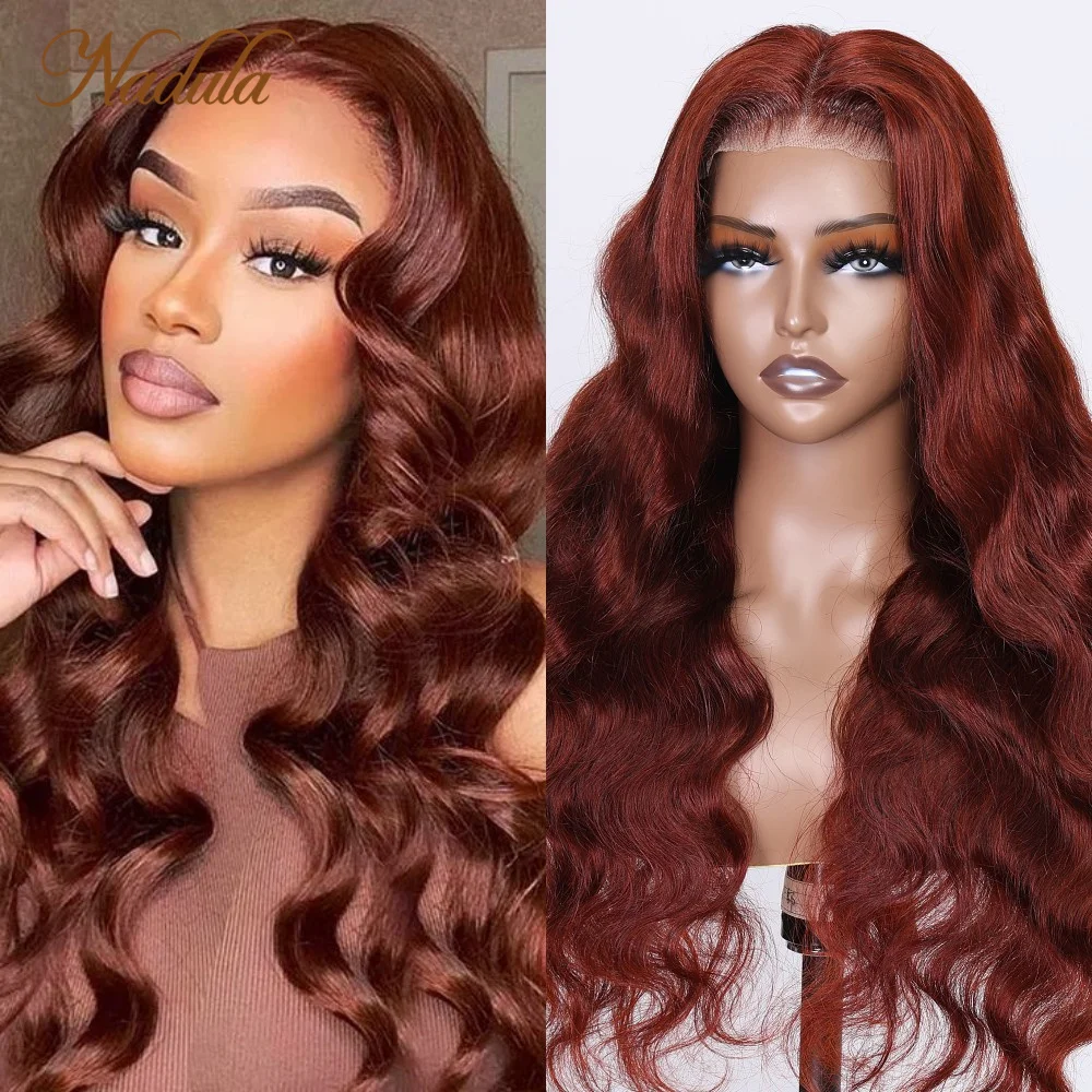 

Nadula Hair 6X4.5 Pre Cut Lace Closure Wig Glueless Wig 150% Density Reddish Brown Body Wave Wig Human Hair Lace Wigs