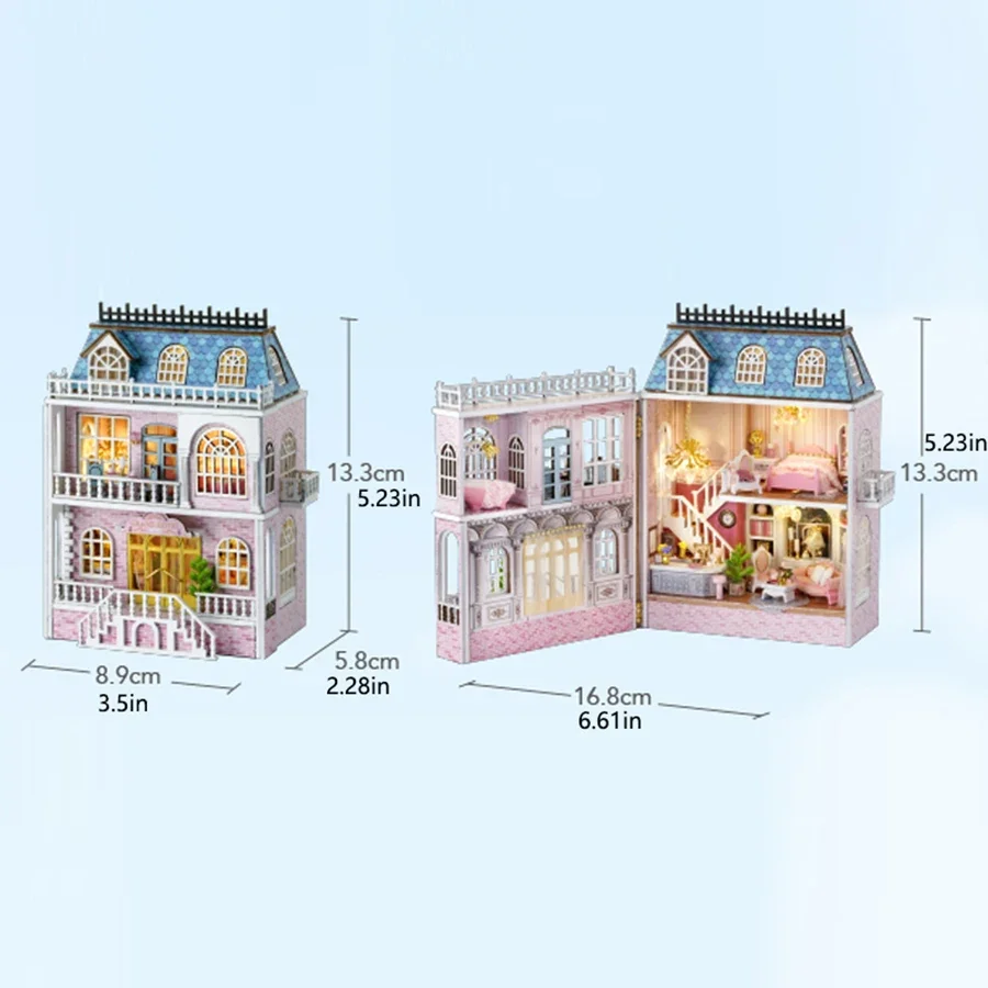 Mini modello di assemblaggio Pink Princess Villa Kit di architettura Puzzle 3D fatto a mano casa delle bambole fai da te giocattolo casa creativa camera da letto Decora