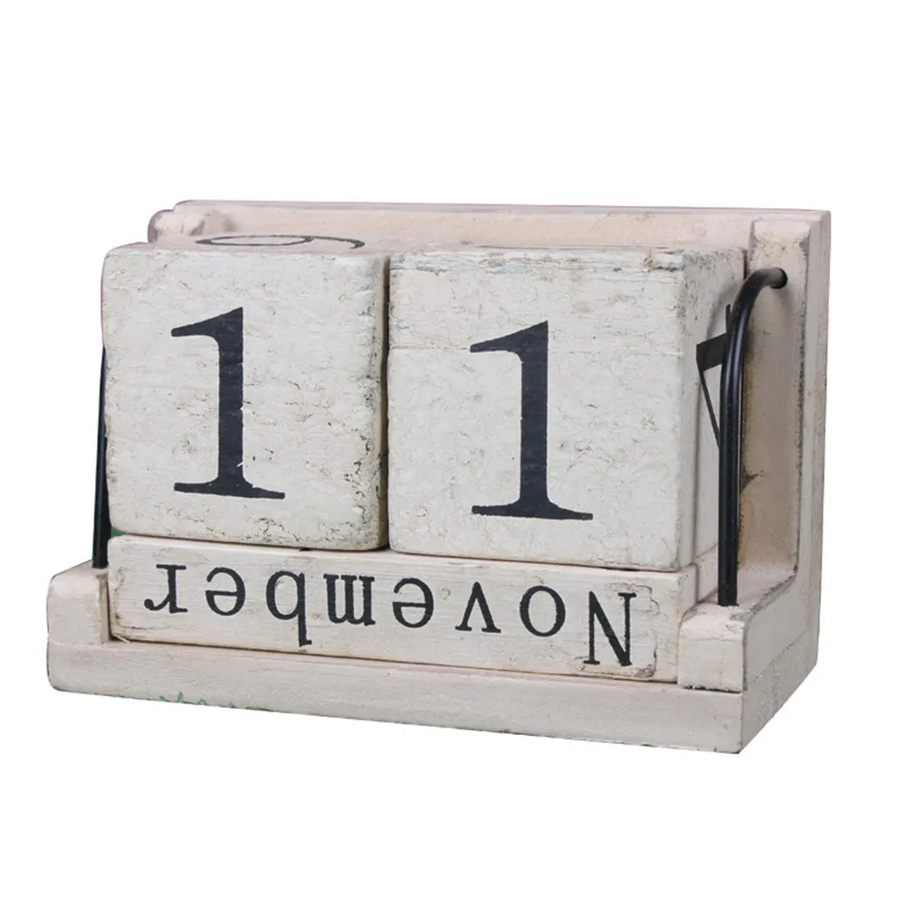 

1Pcs Chic Wooden Desk Calendar Perpetual Style Adjustable Date Blocks Rustic Finish Home Decor Cafe Restaurant Table Accessory