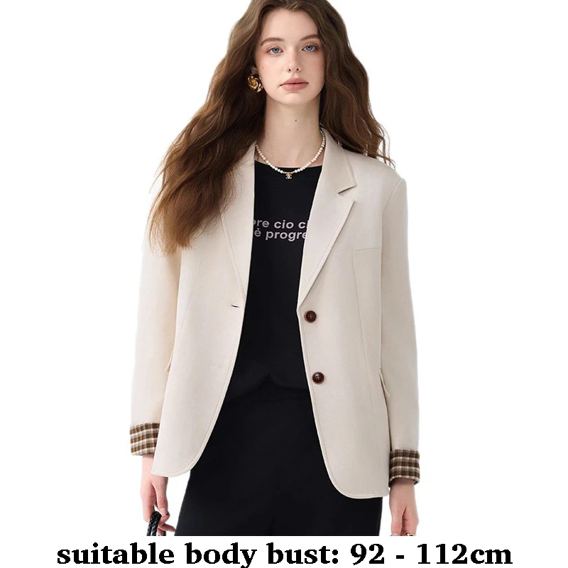 

Высококачественный тонкий пиджак для женщин, куртка с зубчатым воротником и карманами, осень-зима 2024, элегантная офисная одежда, черный, коричневый, бежевый