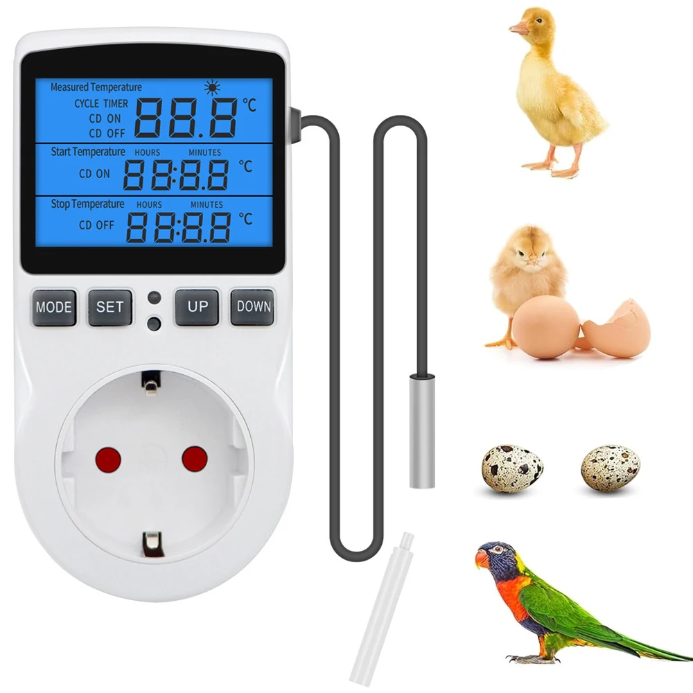 Picture 3: EU Digital Temperature Controller LCD Backlight Heating and Cooling Thermostat Socket With Sensor For Greenhouse Refrigerator