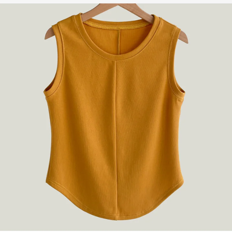 2023 Summer Slim Bottoming Tops Vest Two Color Sleeveless Crewneck Tanks Female