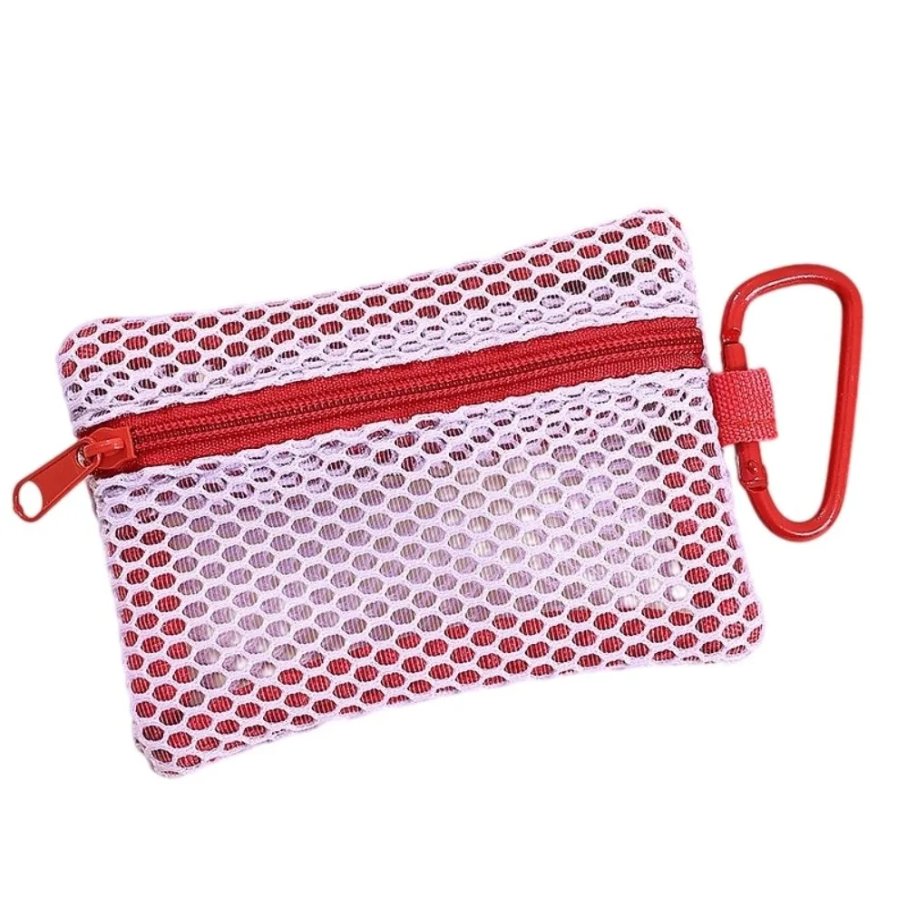 Mini Wallet Square Mesh Makeup Bag Fashionable Portable Transparent Mesh Bag Flat Style with Keychain Mini Coin Purse Unisex