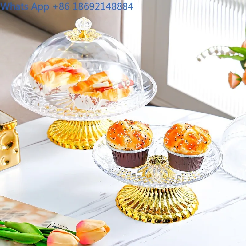 

European Style Plastic Cake Fruit Snack Plate with Lid for Home Use, High-Legged Creative Thickened Dried Fruit Plate