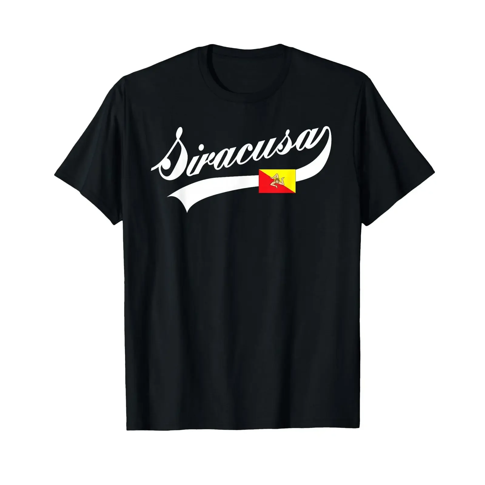 Camiseta con diseño de la bandera de Siracusa, Sicilia, Trinacria, diseño de provincia, estilo vintage, gráfico lavado, elegante, versátil, ropa de calle informal para hombre