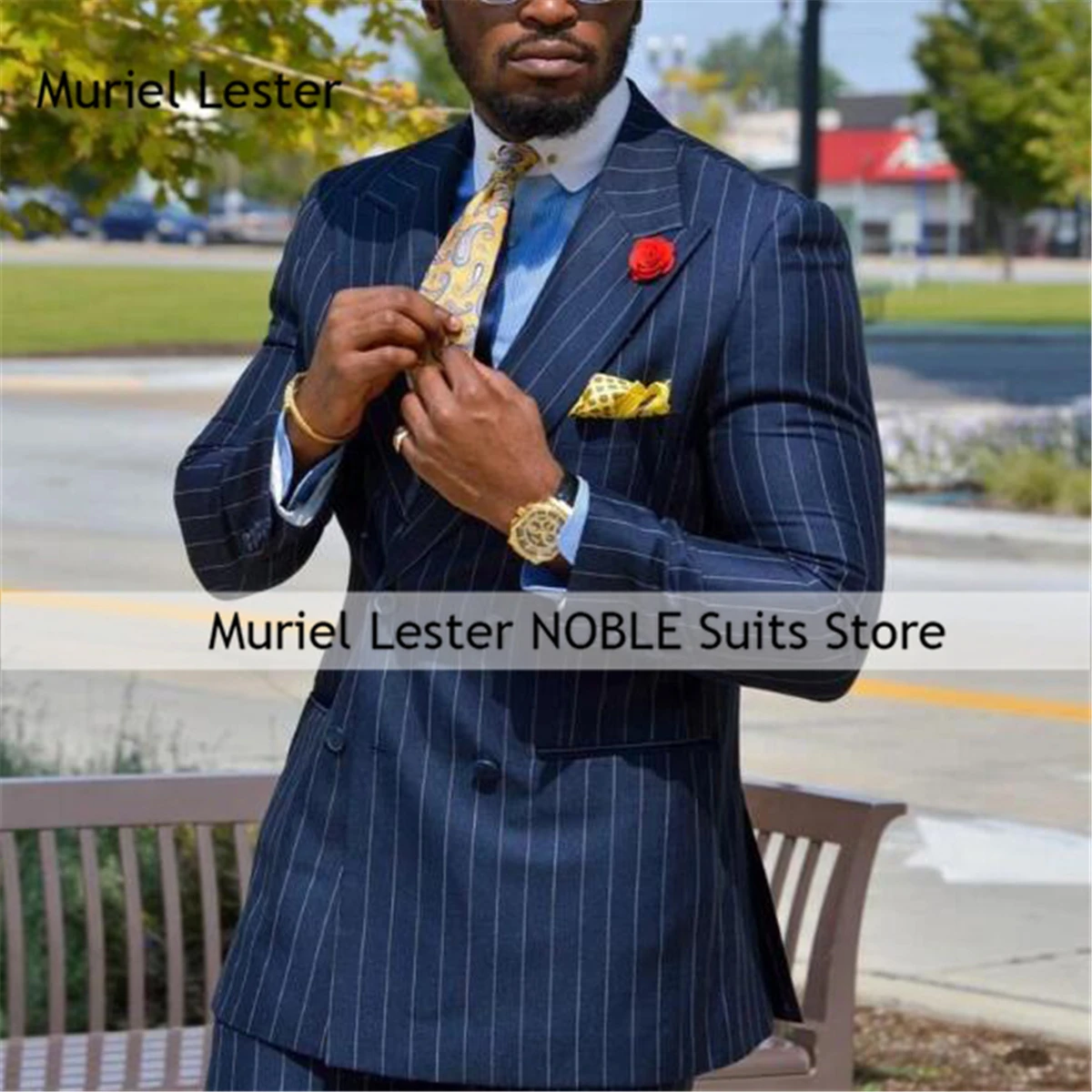 

Классические деловые костюмы, мужские полосатые двубортные пиджаки, брюки, комплект из 2 предметов, свадебный смокинг жениха по индивидуальному заказу