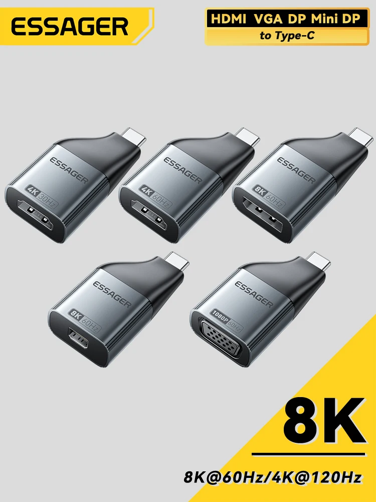 Adapter Essager USB-C na HDMI, kompatybilny z DP, VGA, Mini DisplayPort, konwerter wideo o wysokiej rozdzielczości 8K 60Hz/4K 120Hz do MacBooka P — zdjęcie produktu 7