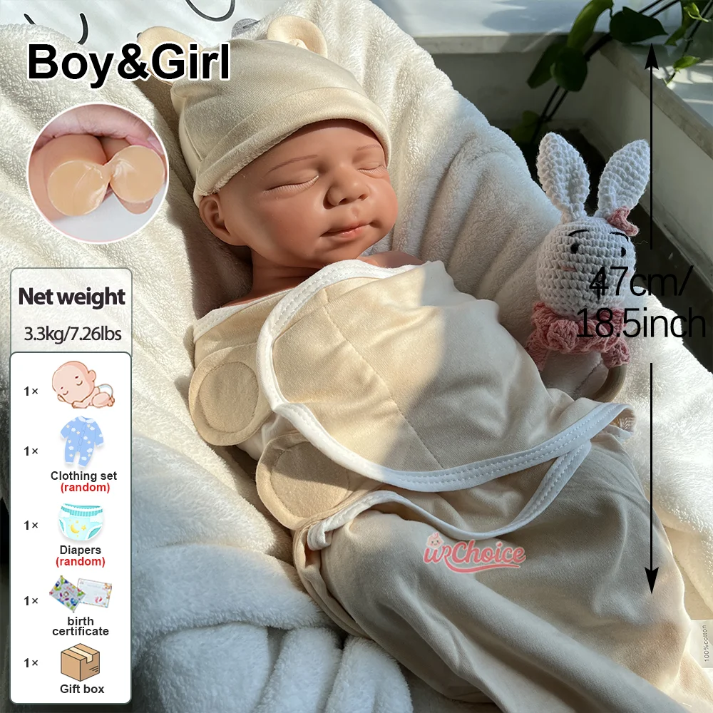 47cm Miękka, pełna silikonowa lalka Reborn 3D, leżąca na słońcu, cicho śpiąca, noworodek, dla uzdrawiania psychologicznego, prezent.