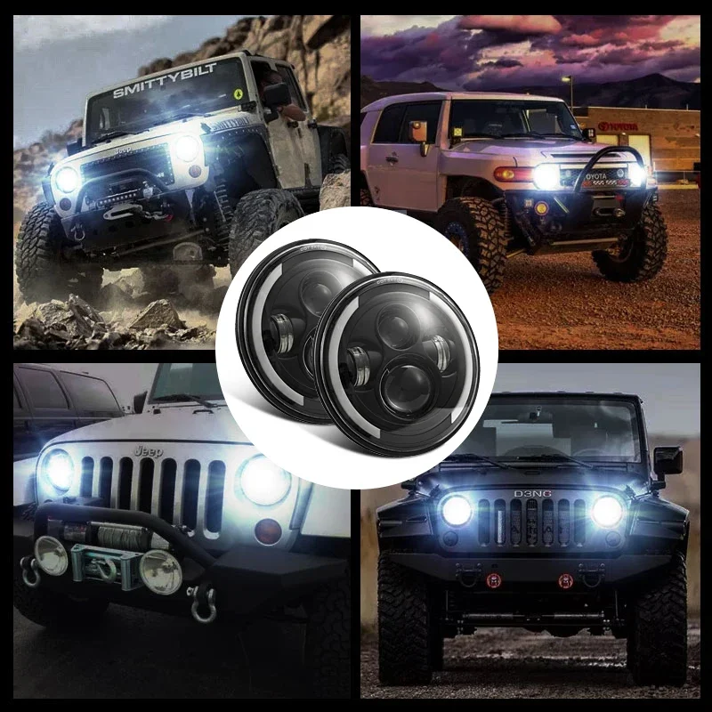 7 inch moto headlight  housing light lighthouse angel eyes Projector Driving Lights for motorcycle Jeep OffRoad 4X4 Accessories