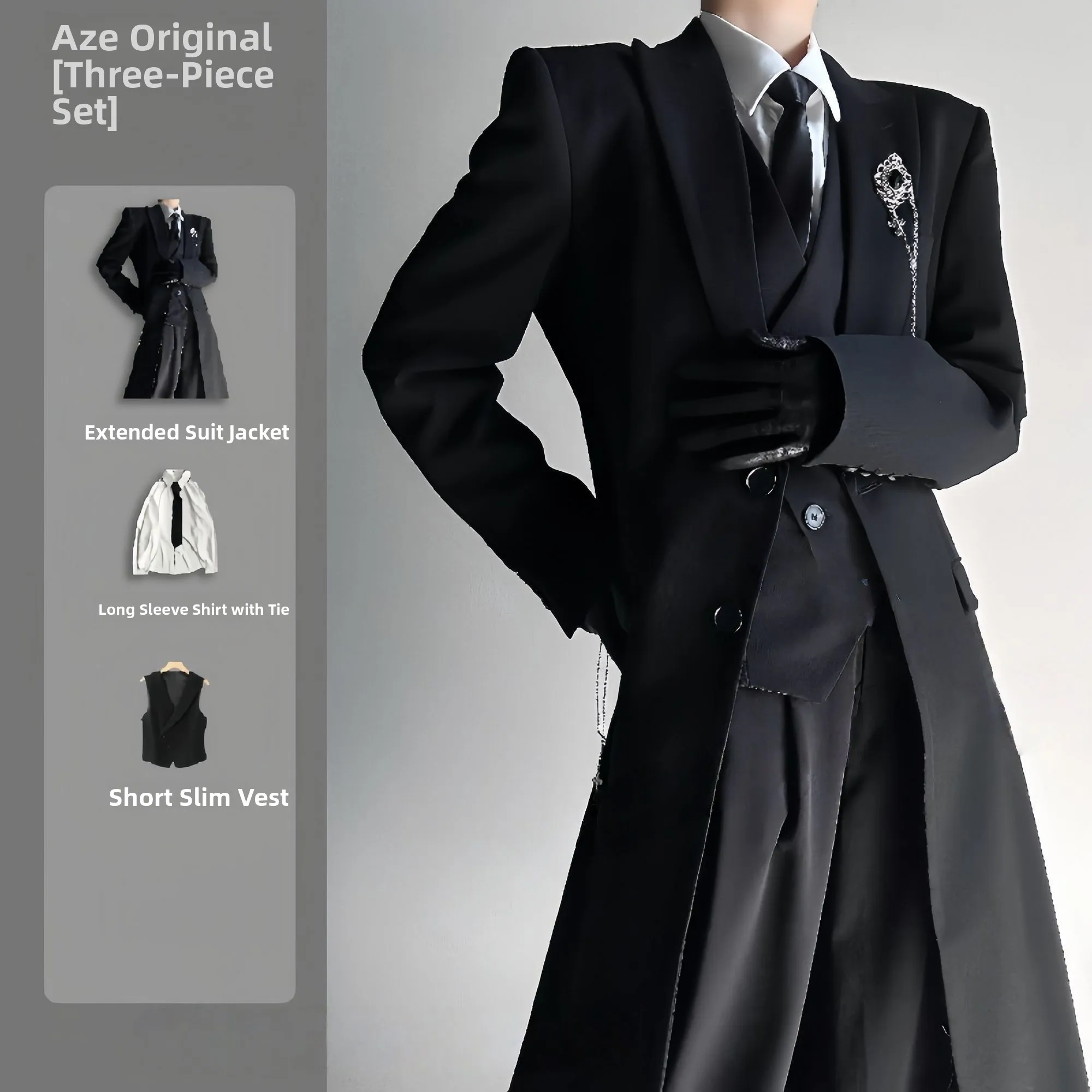 طقم سترة طويلة سوداء مصممة خصيصًا بطول الكتف، أسلوب محايد للخريف، صدر مزدوج الأزرار، مزيج من البوليستر، عصري ومواكب للموضة ال... #5