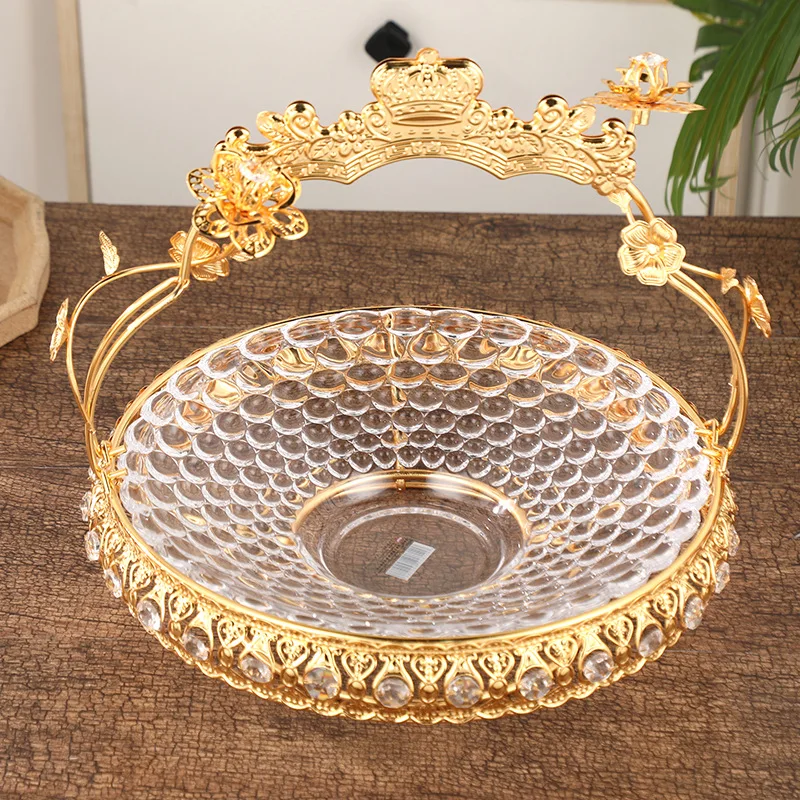 New European round fruit bowl tempered glass basket home living room fashion creative craft fruit bowl