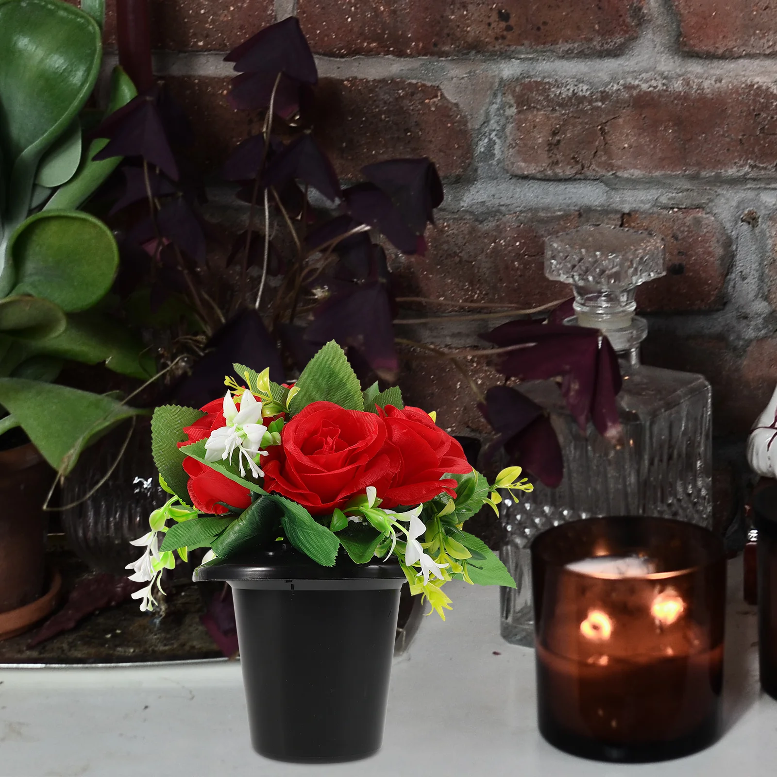 

1 Pair Artificial Flowers For Gravesites Outdoor Cemetery Decorations Waterproof Flower Arrangement Silk Rose Bouquet Memorial