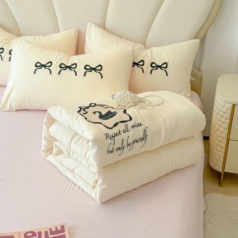 Korea Style Summer Cool Quilt Set of Four Piece Air Conditioning Quilt Cartoon Single Dormitory Thin Quilt Machine Washable