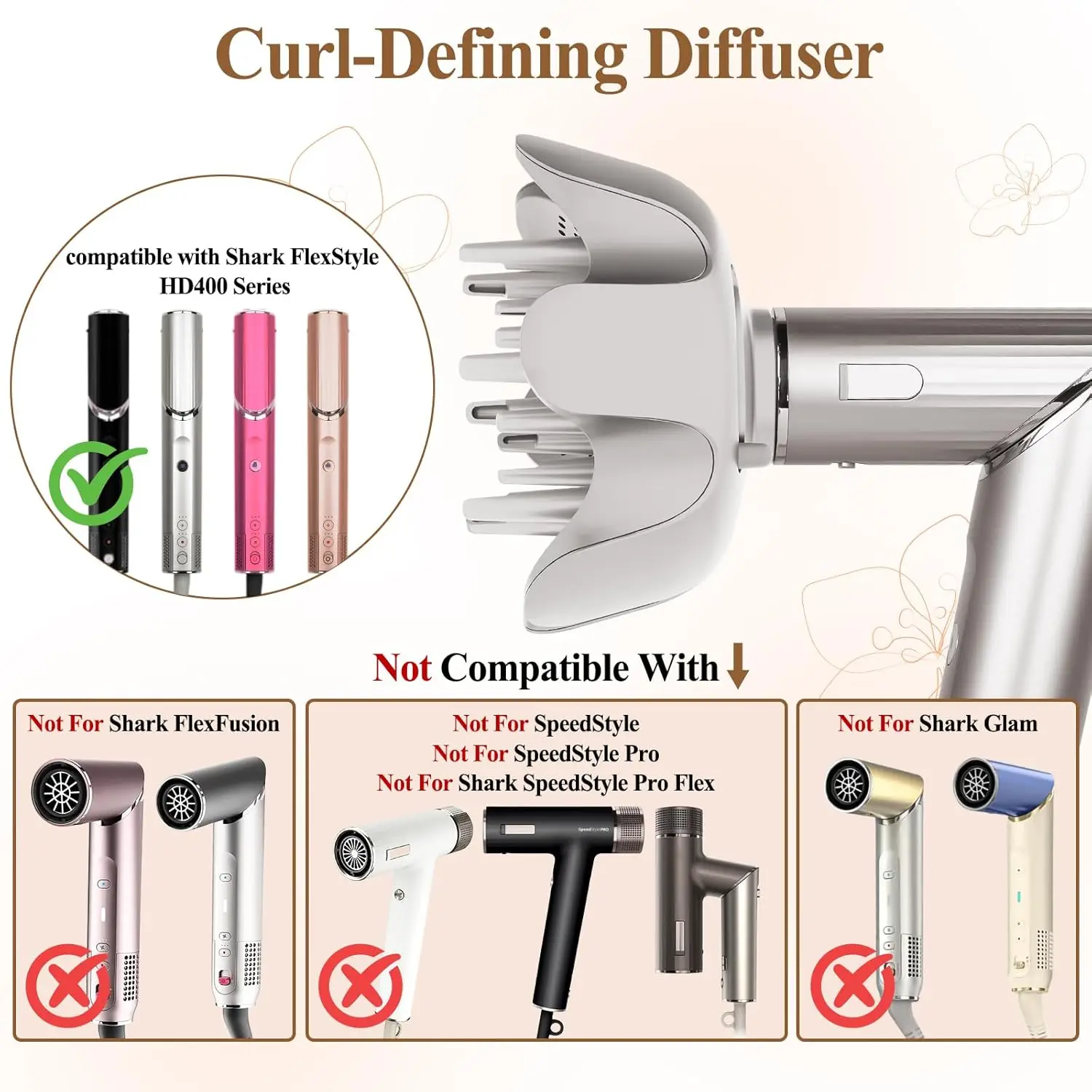Deep‑Bowl Diffuser Attachment for Shark FlexStyle HD400 Series Curl‑Defining Adjustable Prongs Nozzle for Wavy Curly Hair
