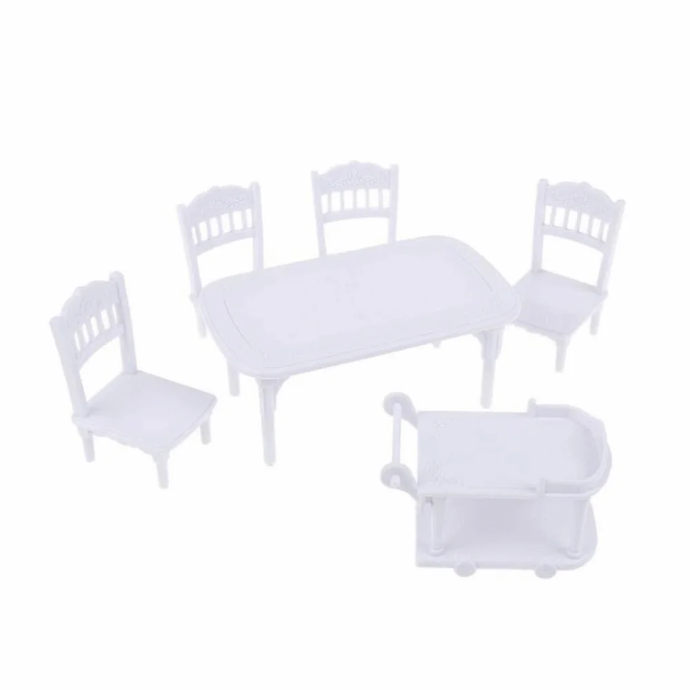 6PCS/Set 1/12 Scale Dollhouse Chair Table Set Yellow White Sand Table House Furniture Photo Props Playing House Accessories
