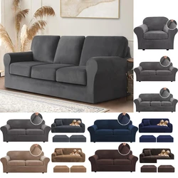 Thick Velvet Sofa Slipcover Stretch Plush Sofa Cover Luxury Modern Sofa Cover for Living Room Cushion Couch Furniture Protector