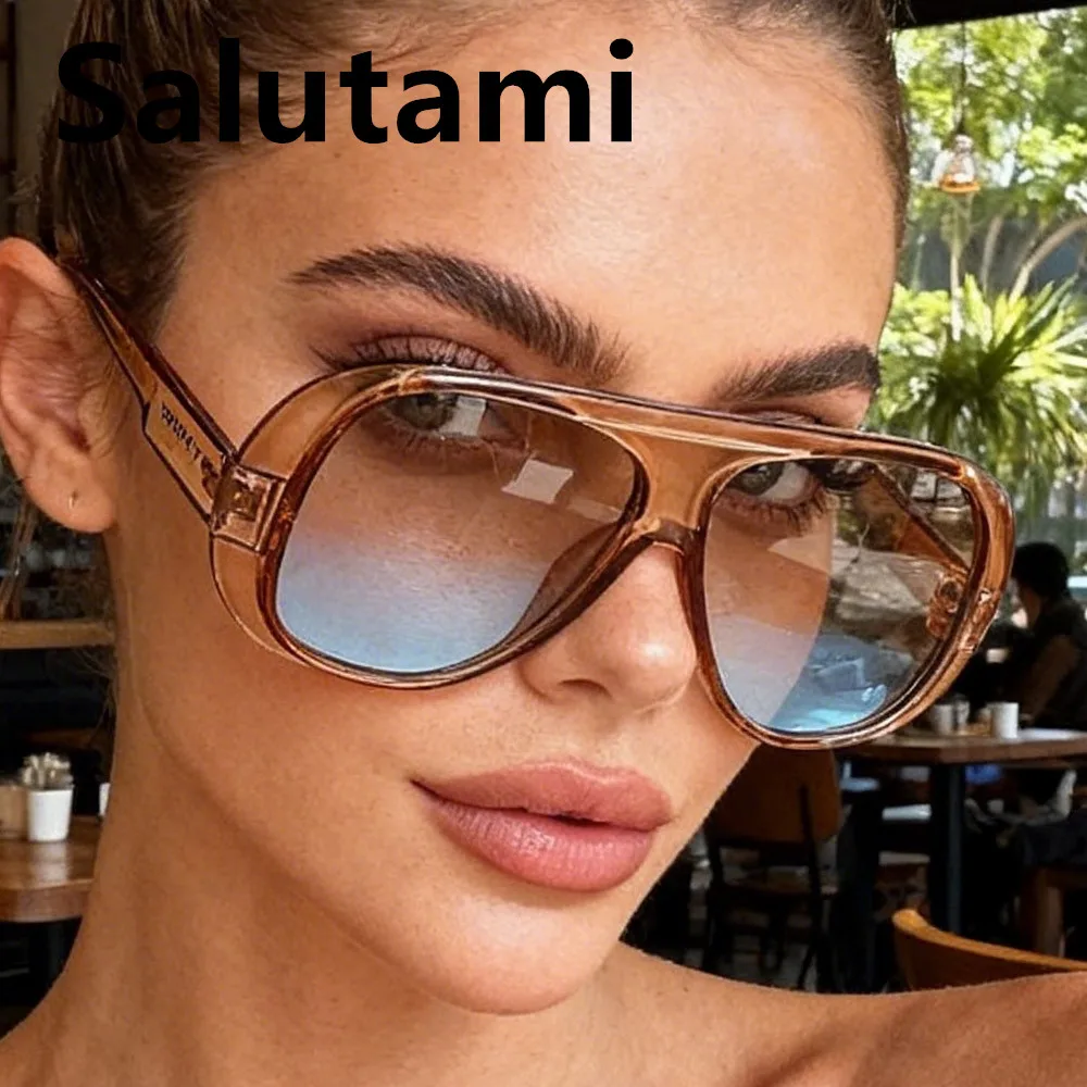 Vintage Übergroße Quadratische Teeblaue Farbverlauf-Sonnenbrille für Damen Modische Große Cat-Eye-Sonnenbrillen Sexy Fahrbrillen für Damen