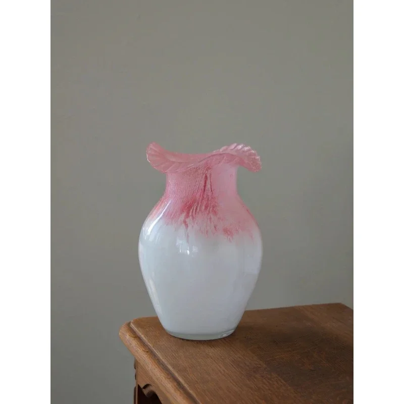 Pink texture gradual change retro French high art handmade glazed glass vase flower arrangement ornament