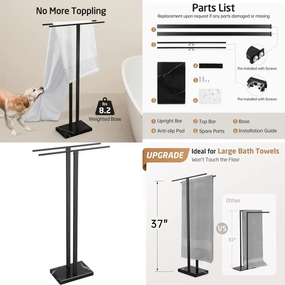 

37 Standing Towel Rack with Marble Base, Heavy Duty, Large Capacity, 18/8 Stainless Steel