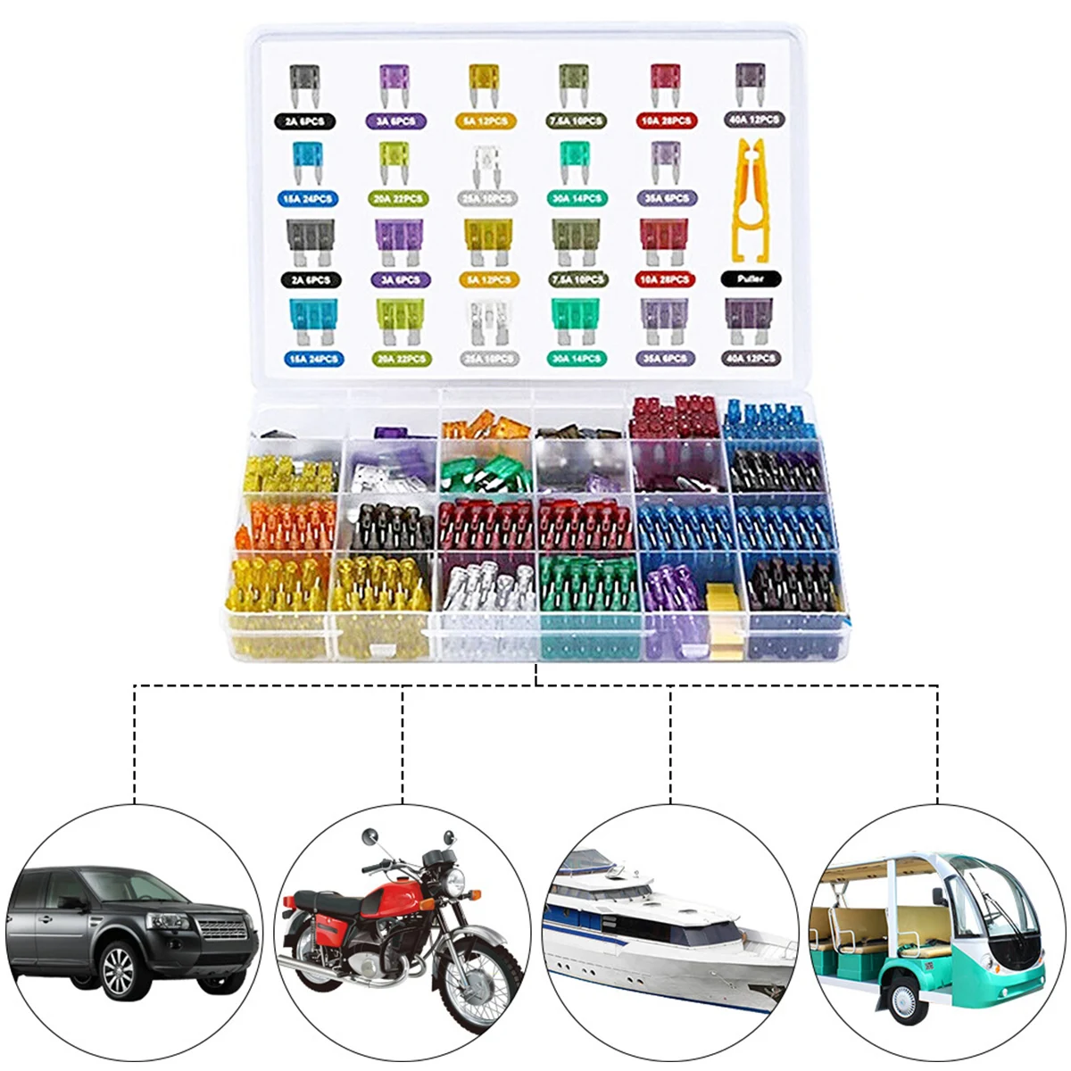 300Pcs Truck Blade Car Fuse Kit 2A/3A/5A/7.5A/10A/15A/20A/25A/30A/35A/40AMP Blade Fuses for Cars Trucks Boats Auto Accessories