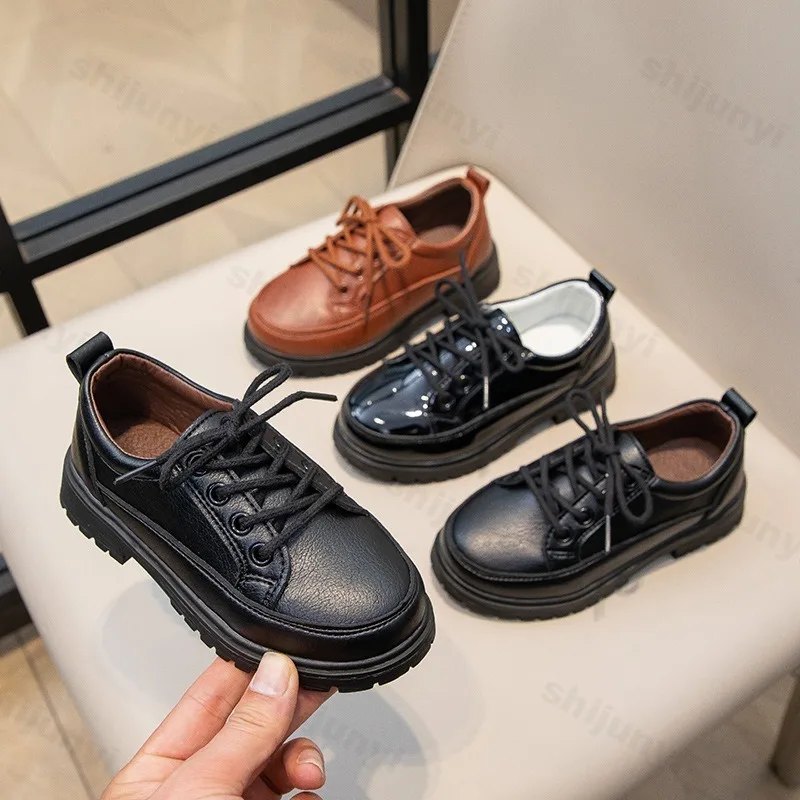 

Children Boys Leather Shoes 2025 Retro Fashion Non-slip Round Toe Dress Shoe British Style Kids School Performance Uniform Shoes