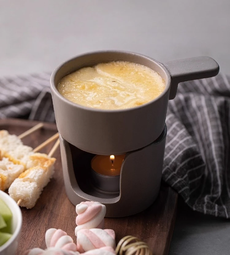 00ml Ceramic Fondue Pot Cheese Chocolate Melting Hotpot Porcelain Warmer Butter Melter Cup DIY Dessert Set Kitchen Fondue