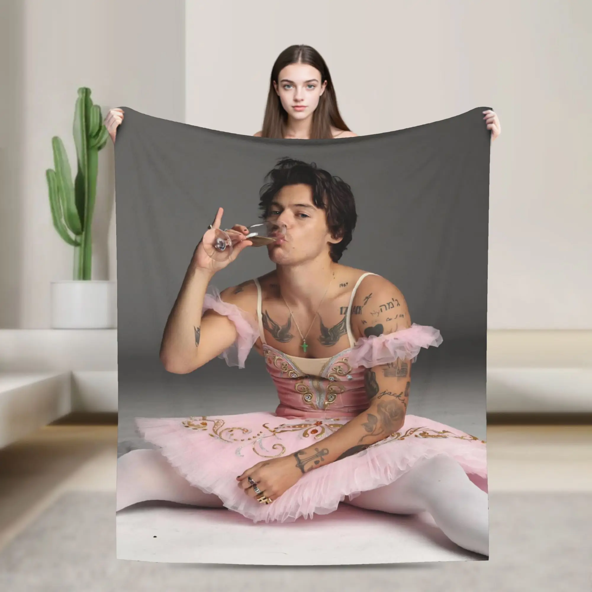 Ballet Kiss All The Time  Flannel Blanket Harrys Music Styles Awesome Throw Blanket for Bed Sofa Couch 125*100cm Bedspread