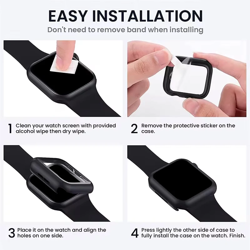 Tempered Glass Screen Protector Cover for Apple Watch Case 9 8 7 6 5 SE 38mm 42mm 41mm 45mm 44mm 40mm PC Bumper Protective Shell