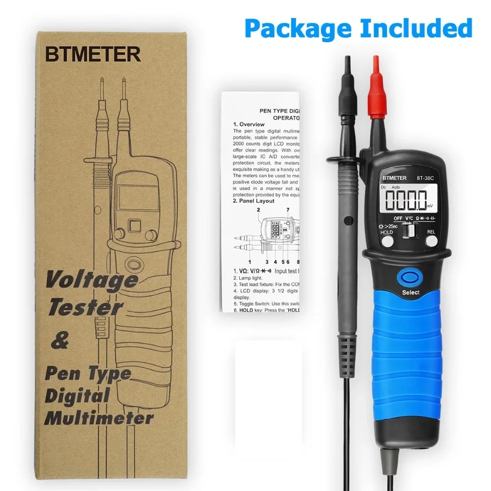 HoldPeak HP-38C Digital Multimeter, Pen Type Meter, DC AC Voltage, Continuity Tester Tool, Diode ESR Meter, Resistance Meter
