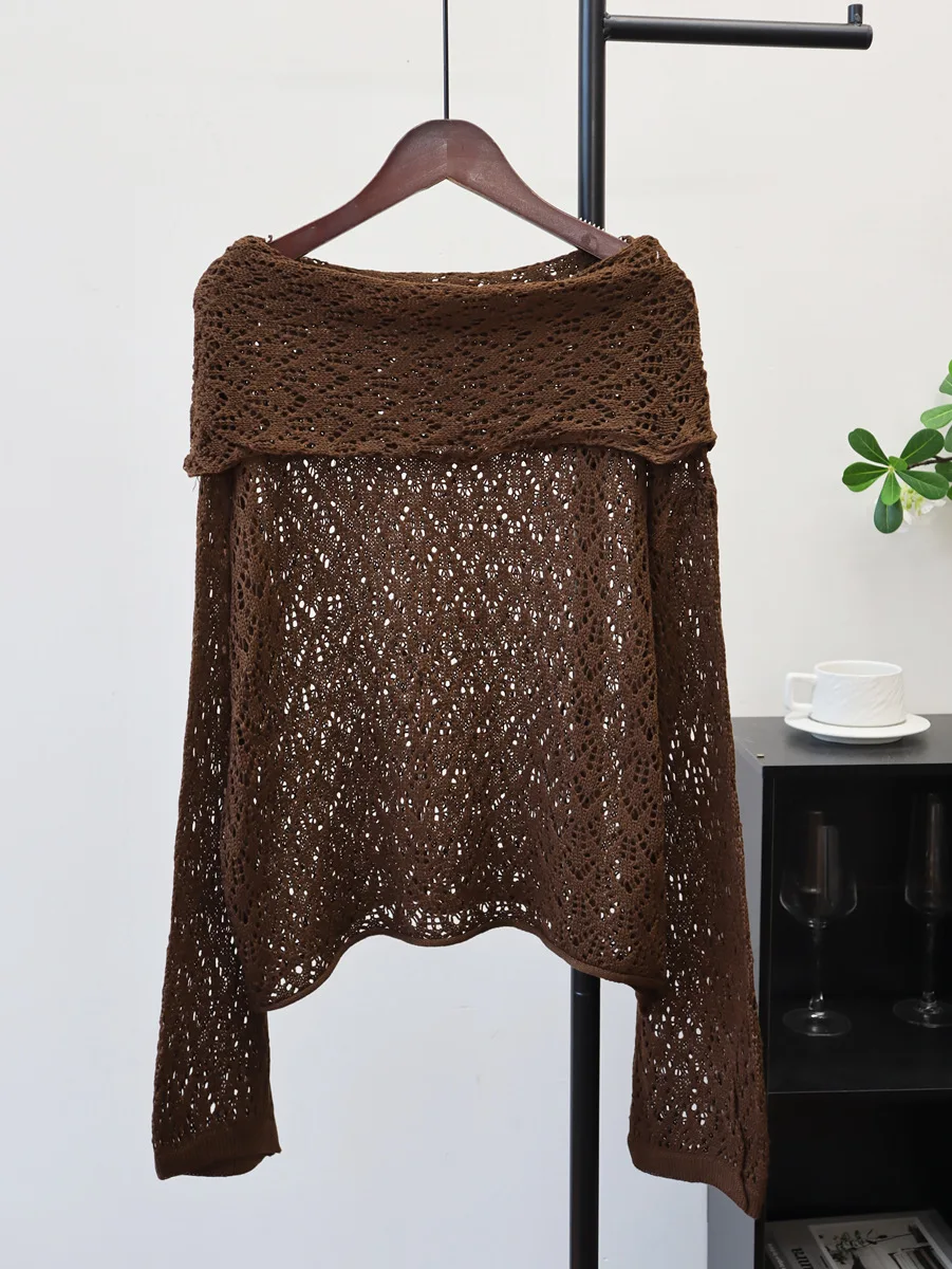 

Новый осенний корейский стиль, ленивый нежный вязаный топ с колючками на плечах, женский модный элегантный вязаный топ с длинными рукавами