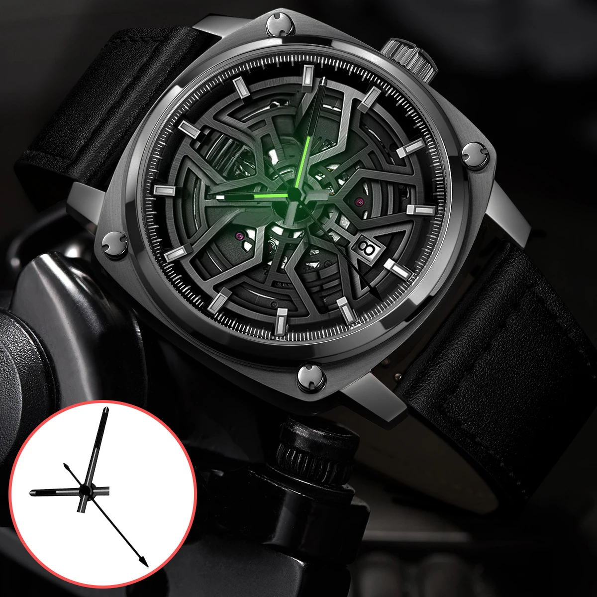 Für VK63 Grün leuchtende Uhr Hand Uhr Zubehör für VK63 Handwerk Silber Grün