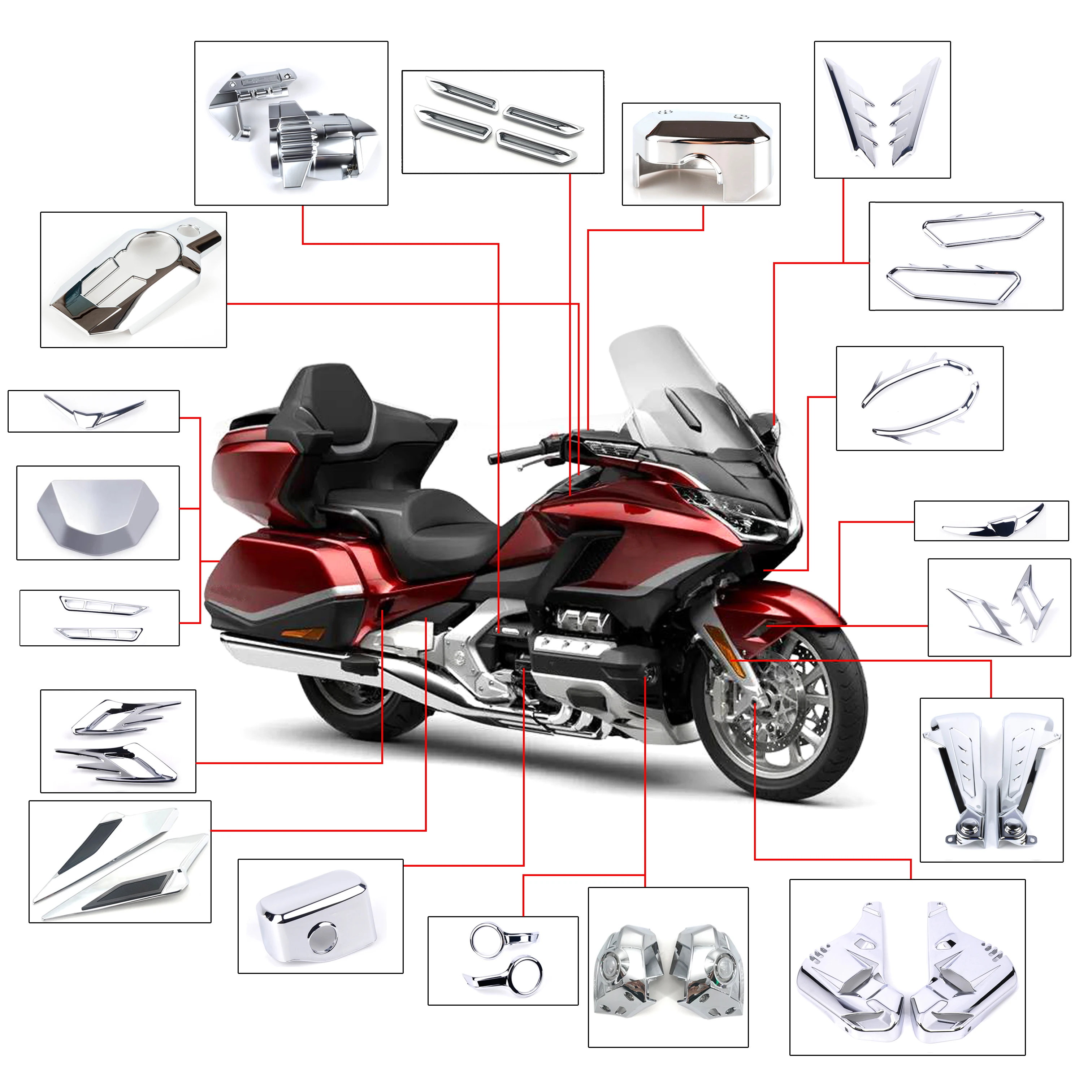 

Plating Front Rear Chrome Accessories Trim Engine Hood Protective Trim Strips For Honda Gold Wing GL1800 F6B 2018-2023 ABS